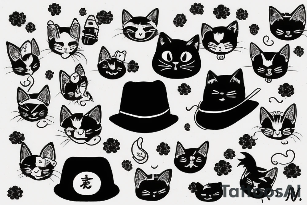 Black cat with a hat and a sweater tattoo idea