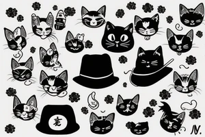 Black cat with a hat and a sweater tattoo idea