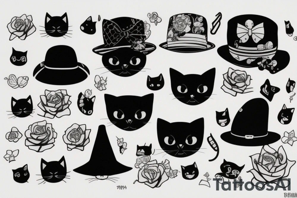 Black cat with a hat and a sweater tattoo idea