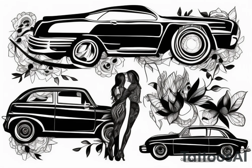 black car  with 2 people in tattoo idea