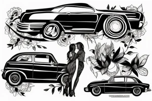 black car  with 2 people in tattoo idea