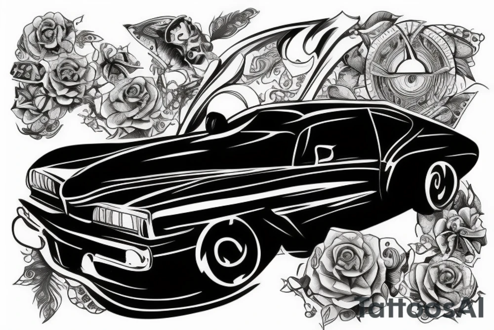 black car  with 2 people in tattoo idea