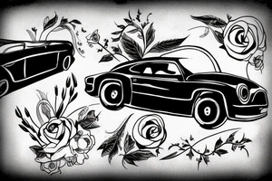black car  with 2 people in tattoo idea