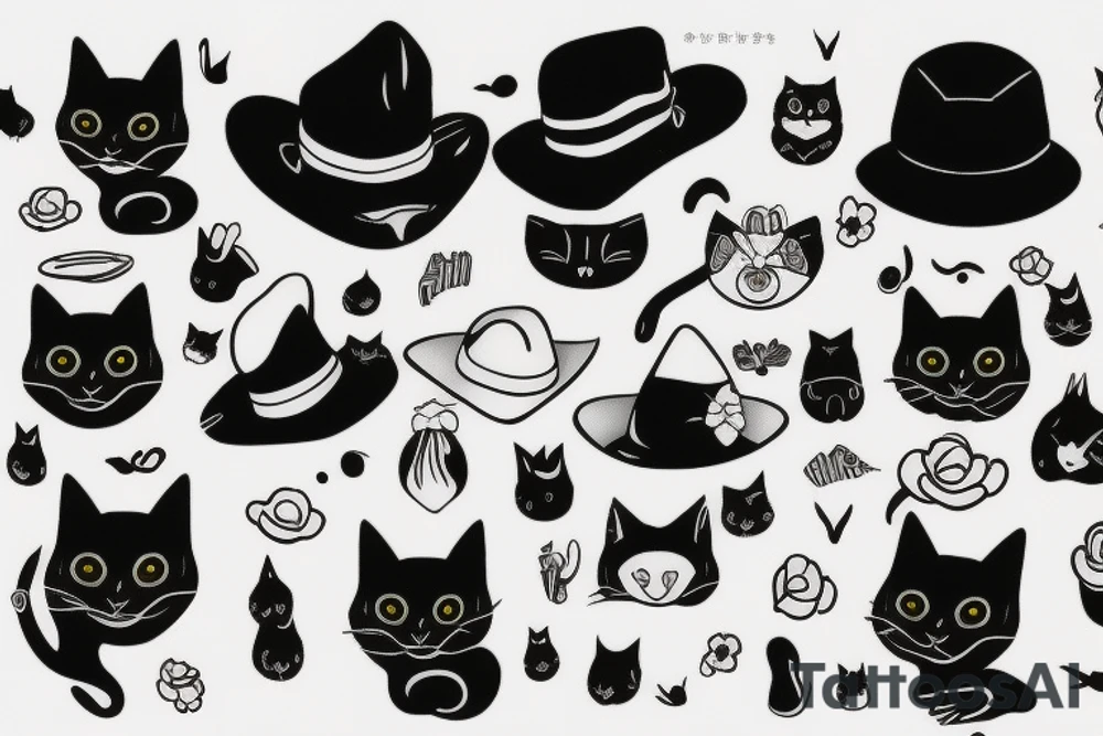Black cat with a hat and a sweater, full body tattoo idea