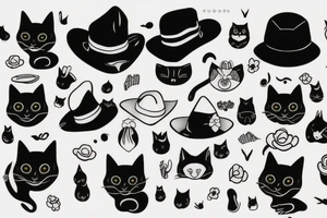 Black cat with a hat and a sweater, full body tattoo idea