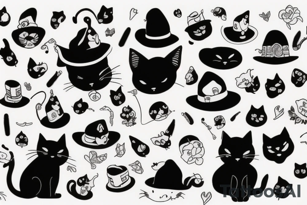 Black cat with a hat and a sweater, full body tattoo idea