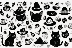 Black cat with a hat and a sweater, full body tattoo idea