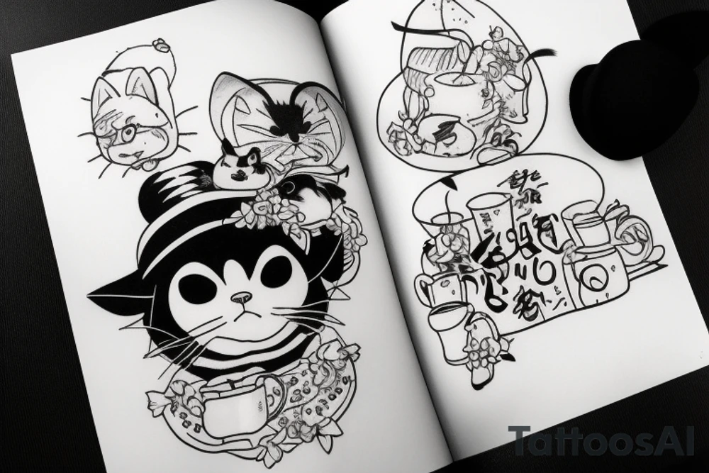 Black cat with a hat and a sweater, full body tattoo idea