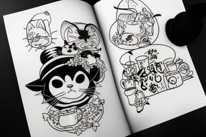 Black cat with a hat and a sweater, full body tattoo idea