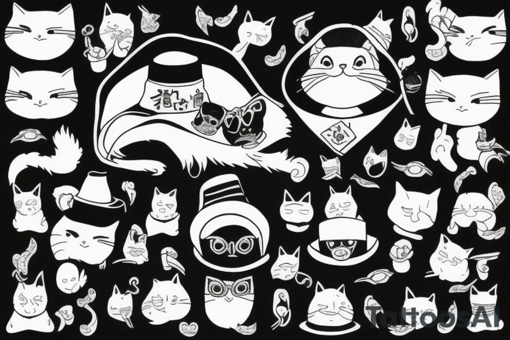 Black cat with a hat and a sweater, full body tattoo idea