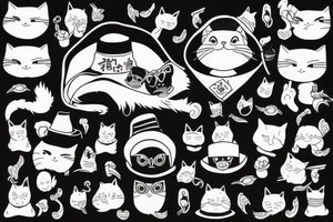 Black cat with a hat and a sweater, full body tattoo idea