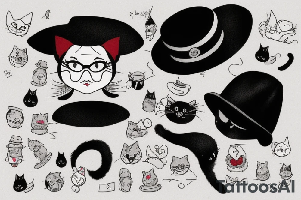 Black cat with a hat and a sweater, full body tattoo idea