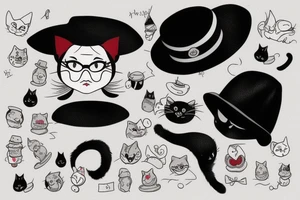 Black cat with a hat and a sweater, full body tattoo idea