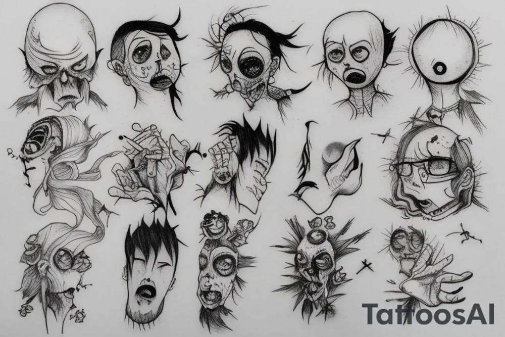 handpoke tattoo sketches zombie tattoo idea