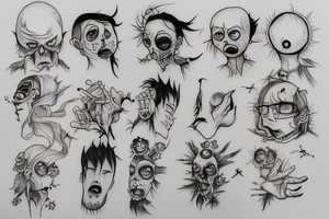 handpoke tattoo sketches zombie tattoo idea