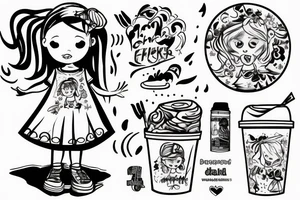 little girl in a dress trying to catch the deluge in a paper cup tattoo idea