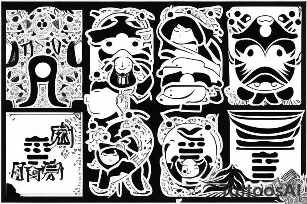 tribal with japanese signs: home, family, love tattoo idea