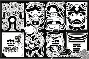 tribal with japanese signs: home, family, love tattoo idea