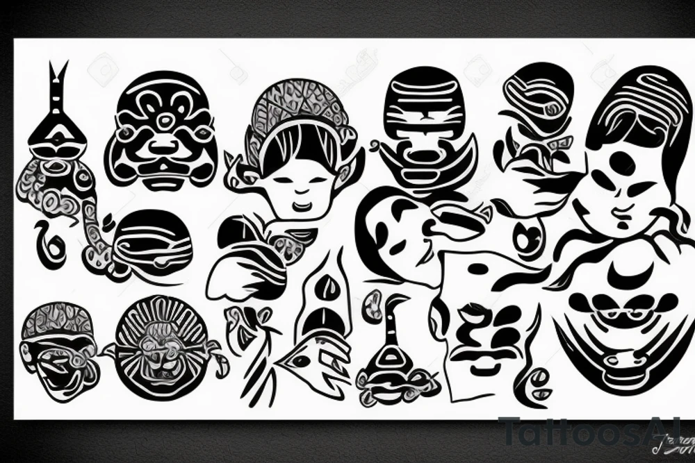 tribal with japanese signs: home, family, love tattoo idea