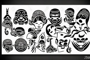 tribal with japanese signs: home, family, love tattoo idea