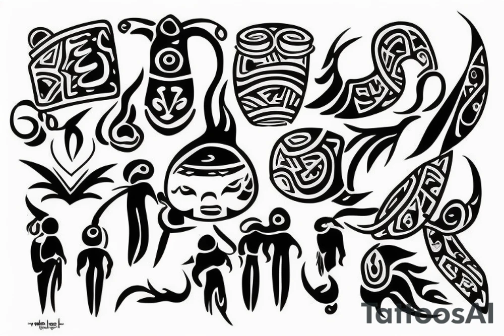 tribal with japanese signs: home, family, love tattoo idea