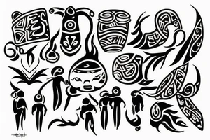 tribal with japanese signs: home, family, love tattoo idea