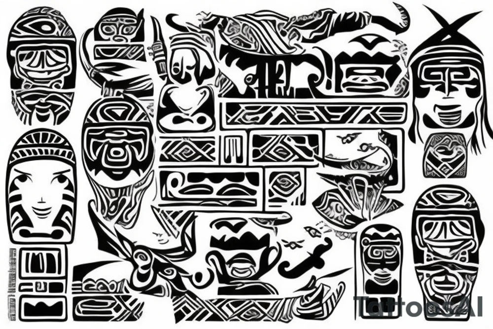 tribal with japanese signs: home, family, love tattoo idea