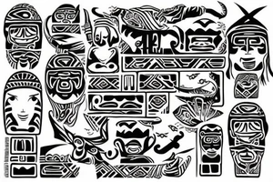 tribal with japanese signs: home, family, love tattoo idea
