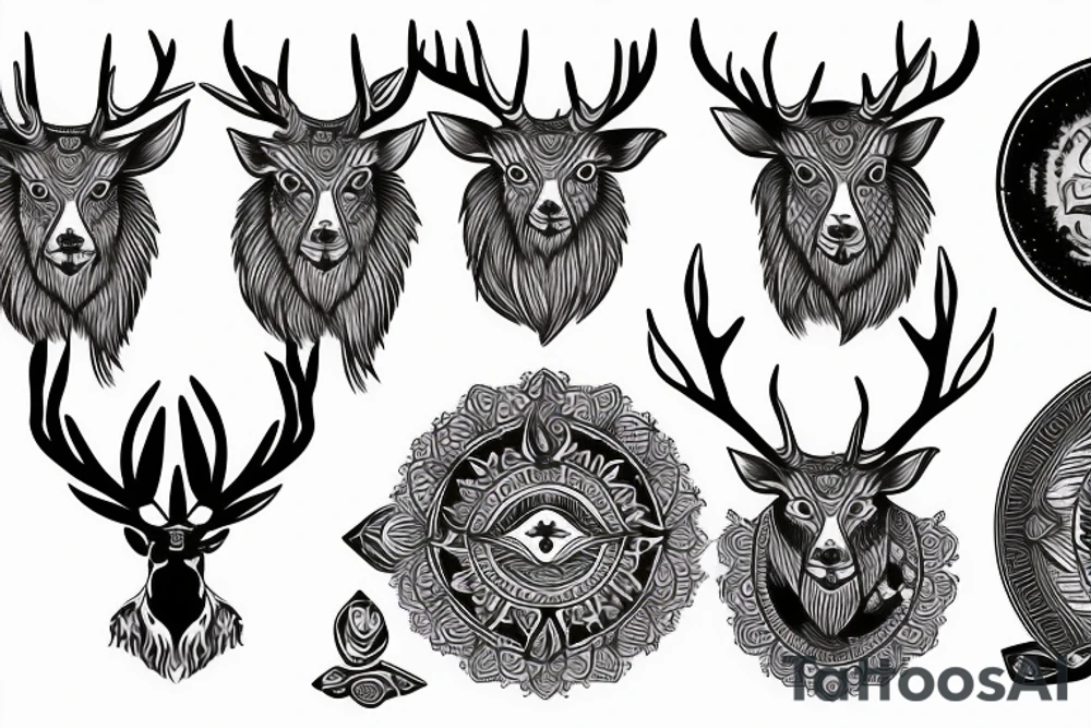 Stag with Tribals and Moon and Sun tattoo idea Stag with Tribals and Moon and Sun tattoo idea