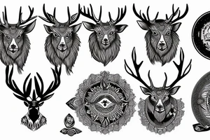 Stag with Tribals and Moon and Sun tattoo idea