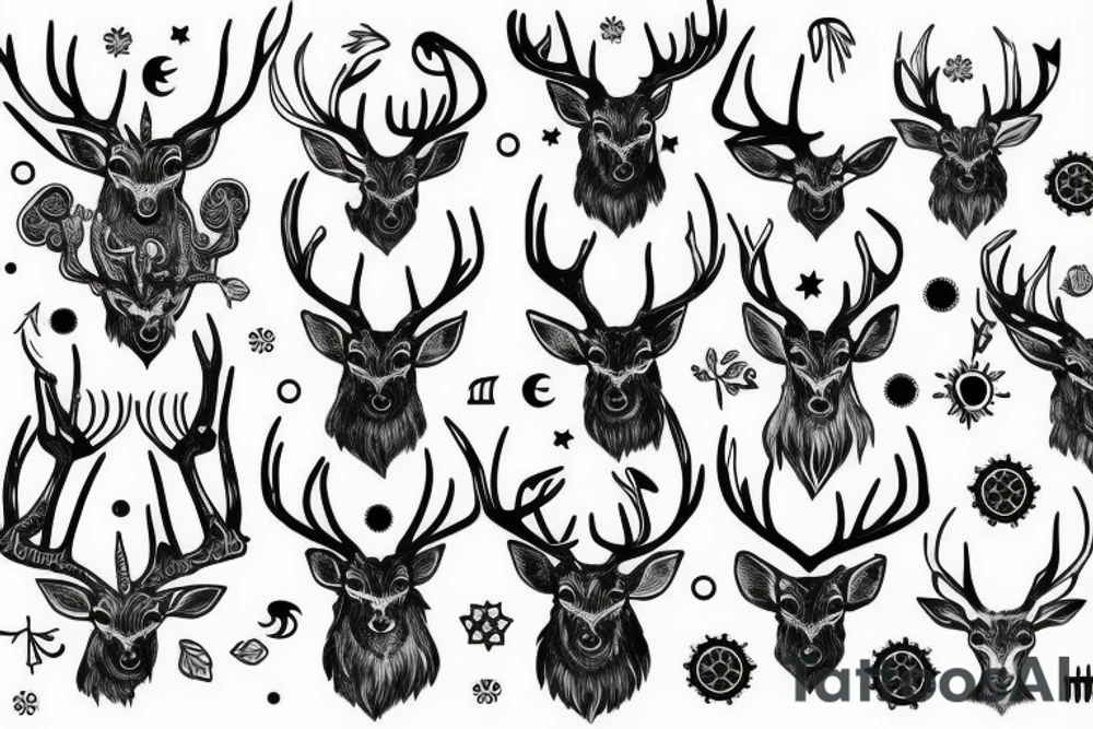Stag with Tribals and Moon and Sun tattoo idea