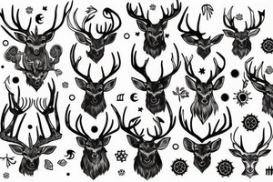 Stag with Tribals and Moon and Sun tattoo idea