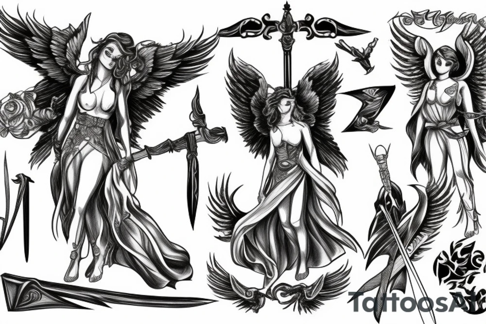 an angel with a sword tattoo idea