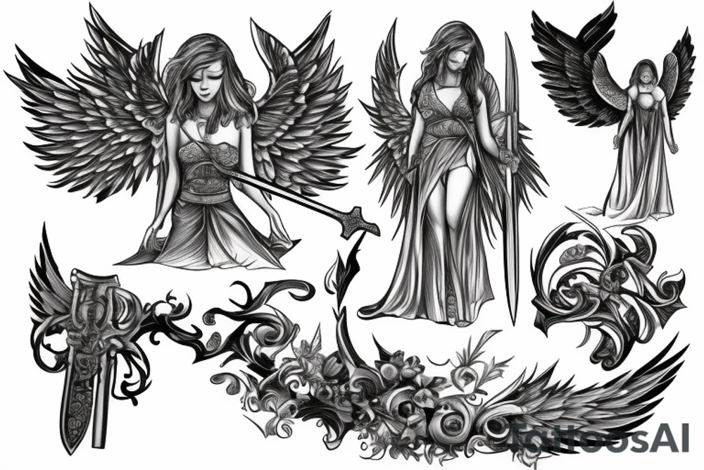 an angel with a sword tattoo idea