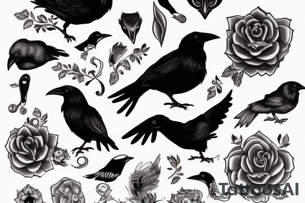 raven with text "Dewin" tattoo idea