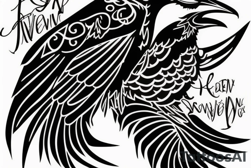 raven with text "Dewin" tattoo idea