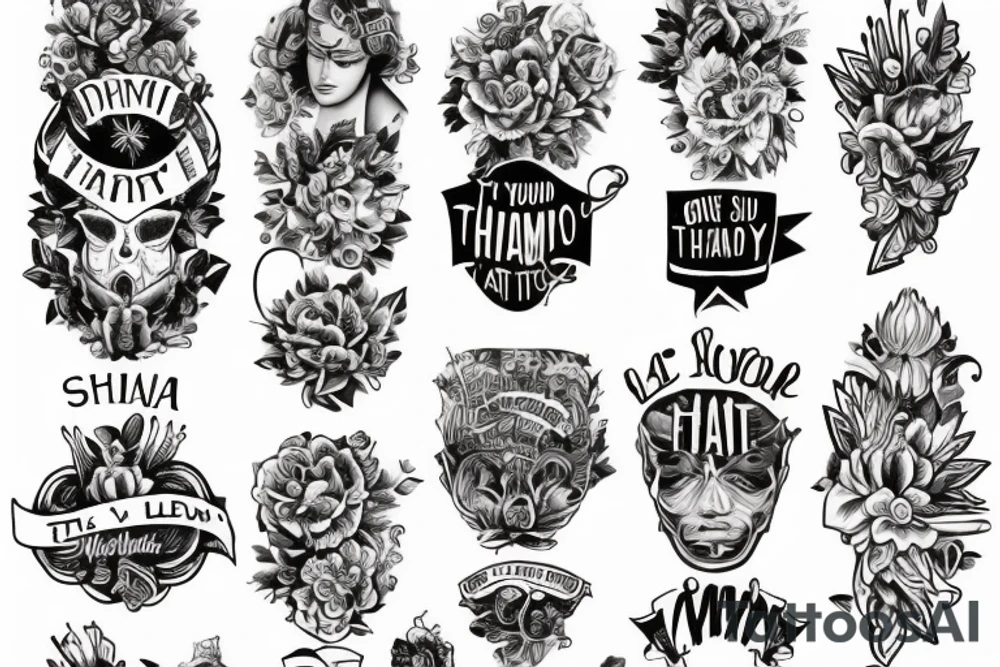 make a tattoo which should include the names Sheyna, roman, Gabriel, Devid thanking them for all what they've done for you and that you thankful for ever. tattoo idea