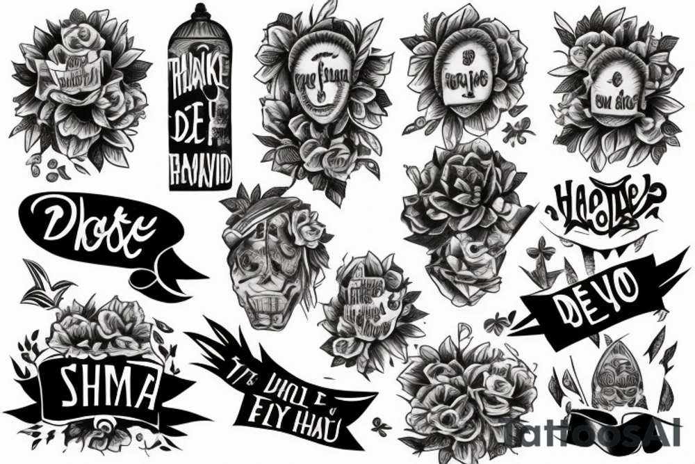 make a tattoo which should include the names Sheyna, Roman, Gabriel, Devid thanking them for all what they've done for you and that you thankful for ever. tattoo idea