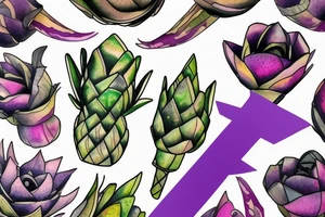 artichoke and below fig green and purple tattoo idea