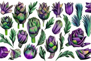 artichoke and below fig green and purple tattoo idea