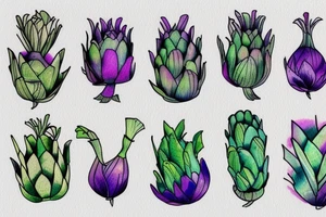 artichoke and below fig green and purple tattoo idea
