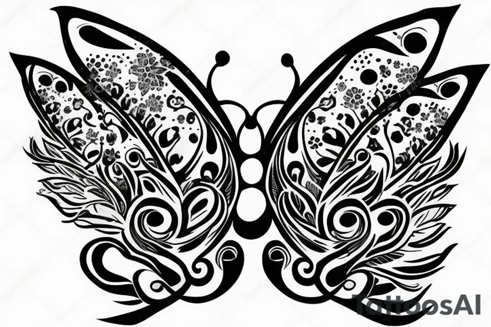 flower butterfly crown queen star tattoo idea