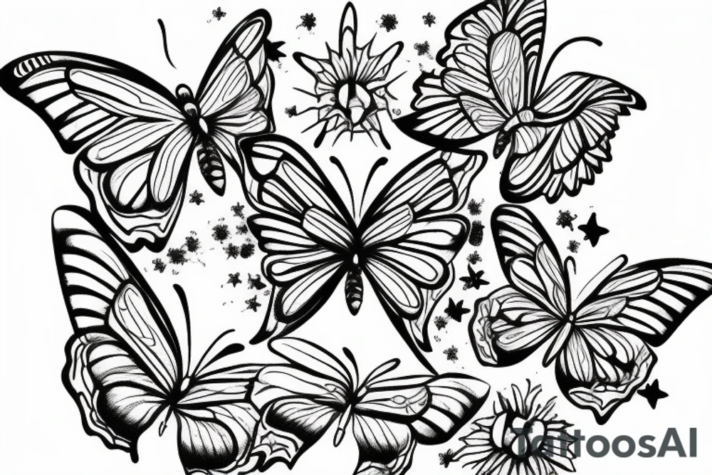 flower butterfly crown queen star tattoo idea
