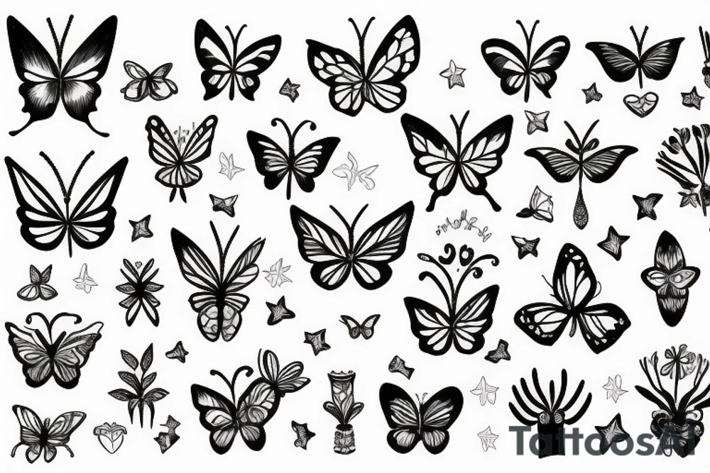flower butterfly crown queen star tree tattoo idea