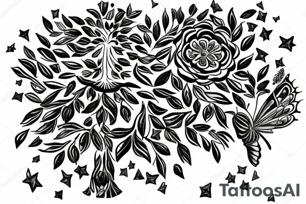 flower butterfly crown queen star tree diamon long tattoo idea