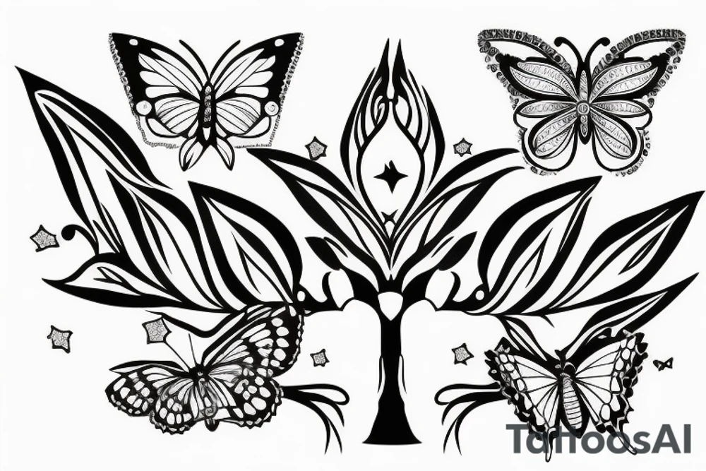 flower butterfly crown queen star tree diamon long tattoo idea