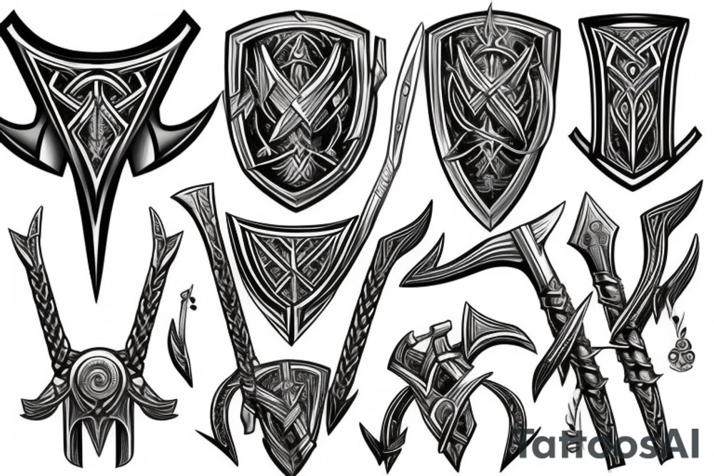 viking shield axe mjolnir thor Gungnir odin tattoo idea