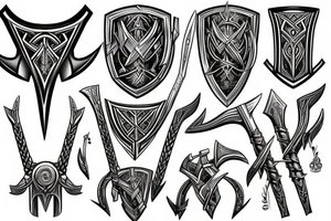 viking shield axe mjolnir thor Gungnir odin tattoo idea