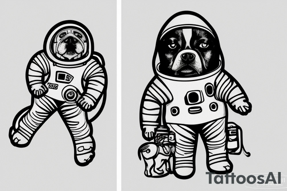 Dog wearing a spacesuit and standing on a banana. tattoo idea