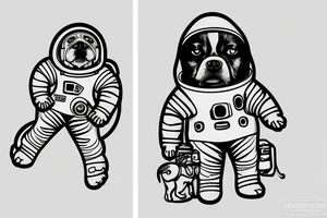 Dog wearing a spacesuit and standing on a banana. tattoo idea